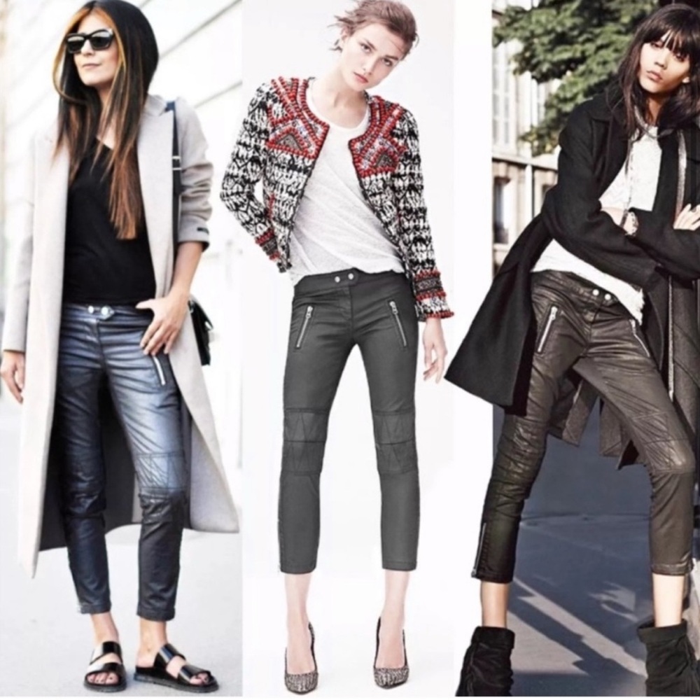 Isabel Marant pour H&M Black Waxed Vegan Leather Moto Pants 4